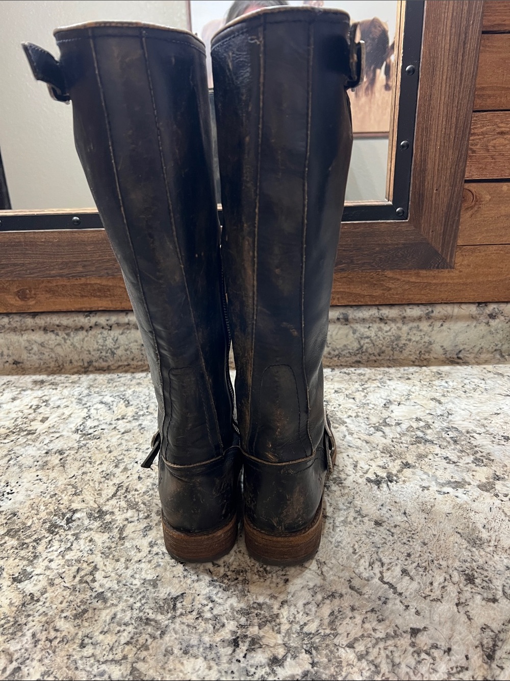 Frye Black Tall Leather Harness Boots - Picture 3 of 8